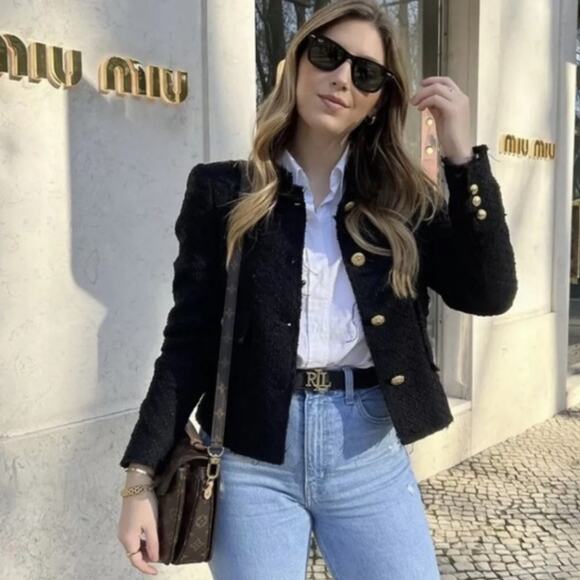 Zara Black Textured Tweed Structured Lined Blazer. Blogger fave.🔥 - Picture 2 of 13